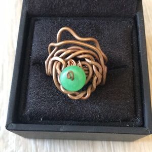 Handmade Adjustable Copper and Jade Ring